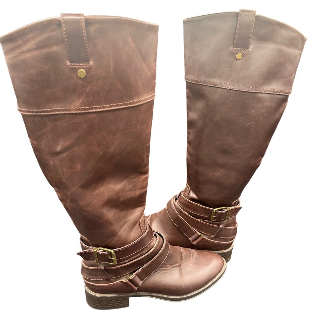 Women's Wide Calf Merona Target Brown Riding Boots Knee High/ Side Zipper 7.5m